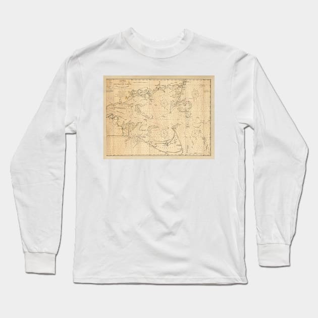 Old Nantucket & Cape Cod Map (1894) Vintage Coastal Massachusetts Chart Long Sleeve T-Shirt by Bravuramedia